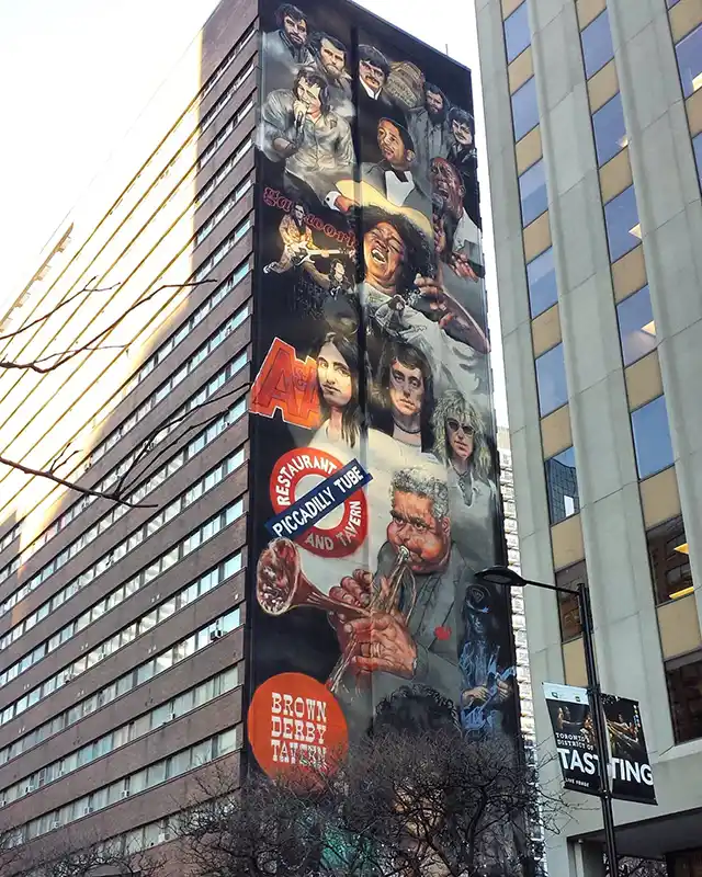 Mural of musicians painted on a building