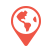 Generic Map Pin. Tangerine Pin with icon of a globe.